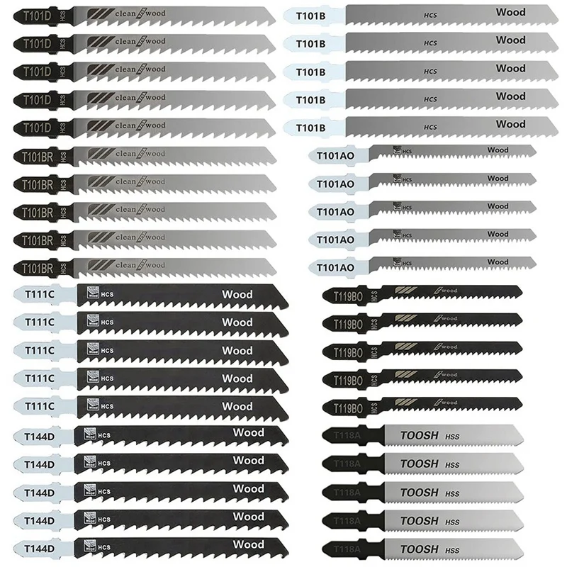 New 40Pcs Jigsaw Saws Blade Set, T Shank Woodworking Jig Saw Blades For Wood Plastic And Metal Cutting,Replace Jig Saw Blade