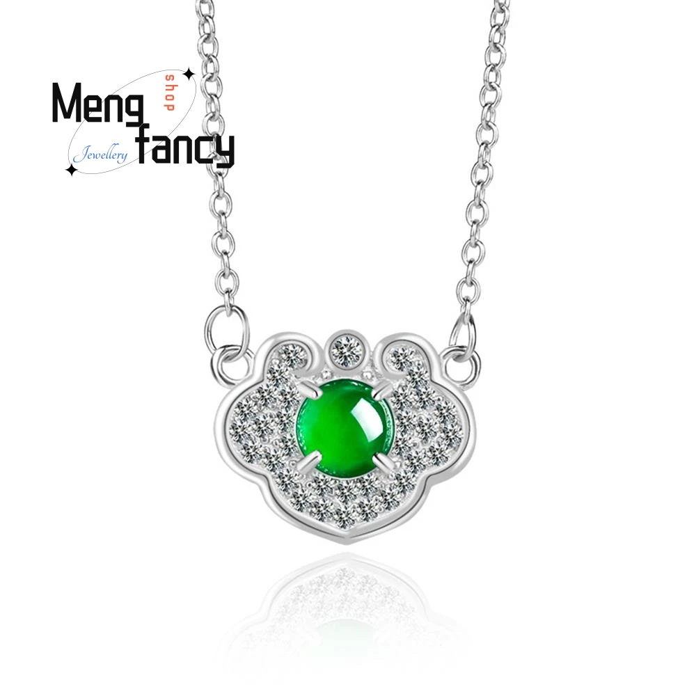 

Natural A-goods Jadeite Yang Green Egg Surface Ruyi S925 Silver Inlaid Pendant Ice Jade Sexy Young Girls Luxury Quality Jewelry