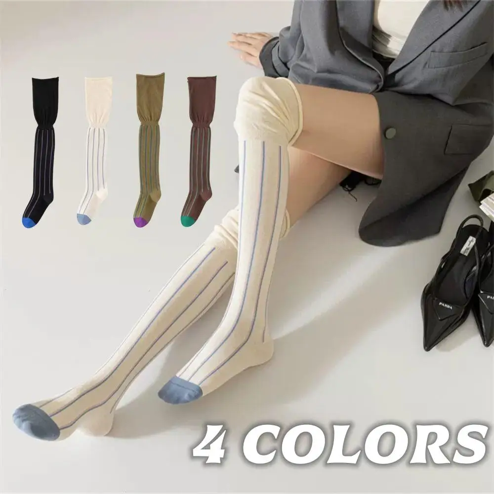 

Повседневные винтажные длинные гольфы в полоску для женщин и девочек, модные чулки выше колена в вертикальную полоску, свободные носки до бедра