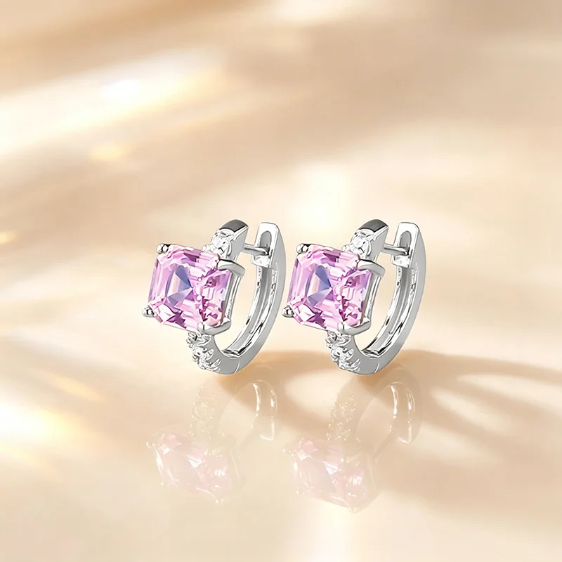 Xiaoyan cultivates new S925 silver cherry blossom pink tourmaline earrings 6 * 6mm Ascher fashionable exquisite jewelry