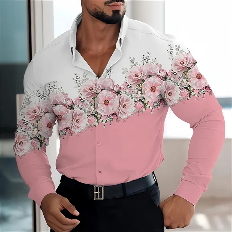 2024 Summer Men\'s Hawaiian Shirt Long Sleeve HD 3D Print Stand Collar Single Breasted Casual Cardigan High Quality Shirt 6XL