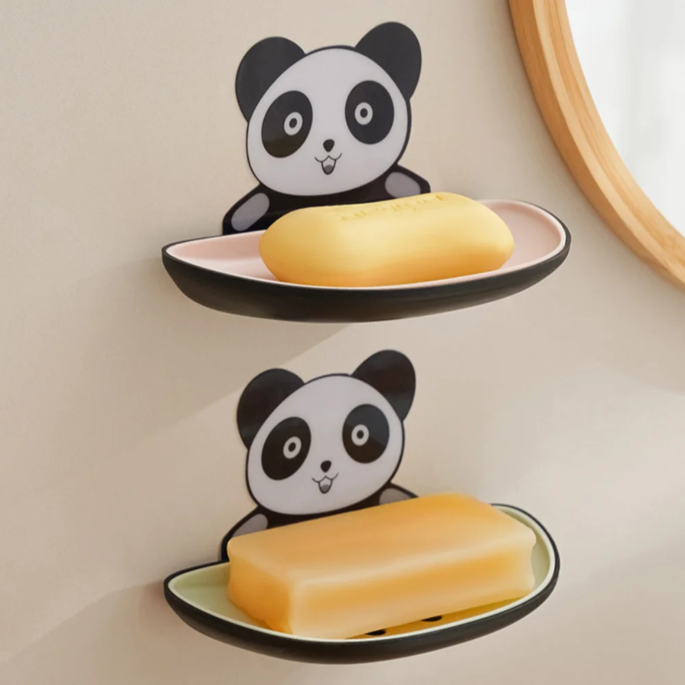 Punch-free Wall Mounted Soap Storage Box Self Draining Multi-Purpose Panda Soap Dish Sink Quick Drain Cartoon Drain Soap Box