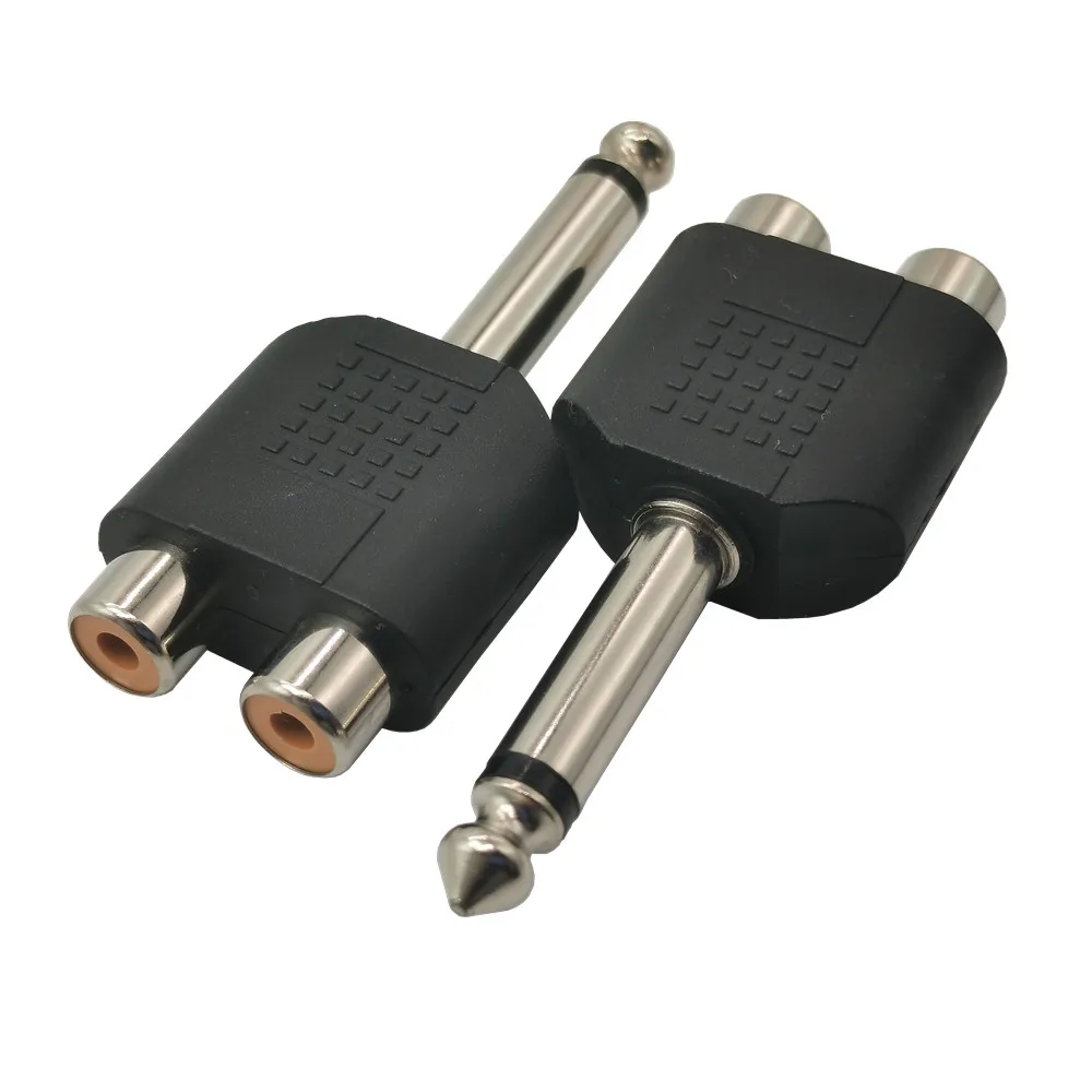 Adapter Connector Converting Dual Track 6.35/6.5 to Dual RCA Female 6.5 to AV 6.35/6.5 Side for RCA 1-to-2