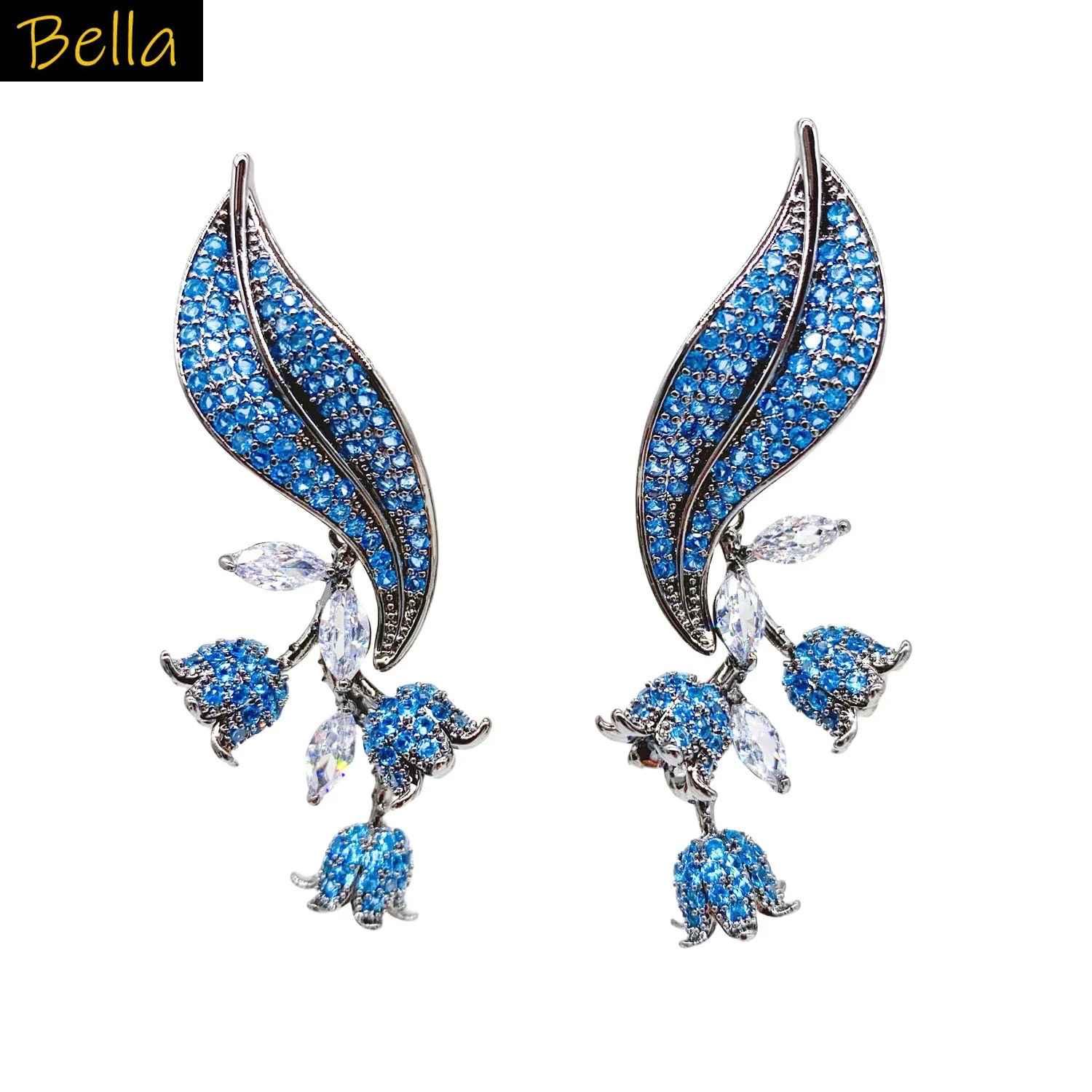 

blue zirconia earrings white leaf pendant earrings women wedding dinner party jewelry