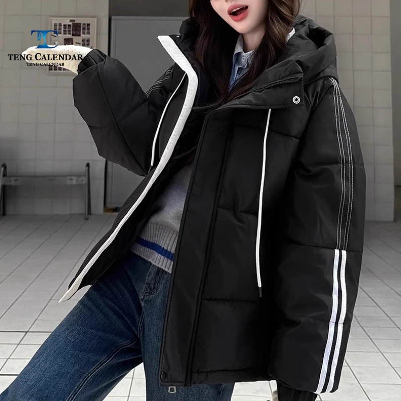 Modna kurtka puchowa, luksusowa, uniwersalna, ciepła i gruba kurtka z kapturem typu \\\\\\\"bread jacket\\\\\\\", damska, nowy styl na zimę 2025.