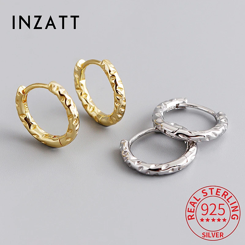 INZATT Real 925 Sterling Silver Irregular Concave Points Round 18K Gold Hoop Earrings for Women Classic Fine Jewelry Accessories