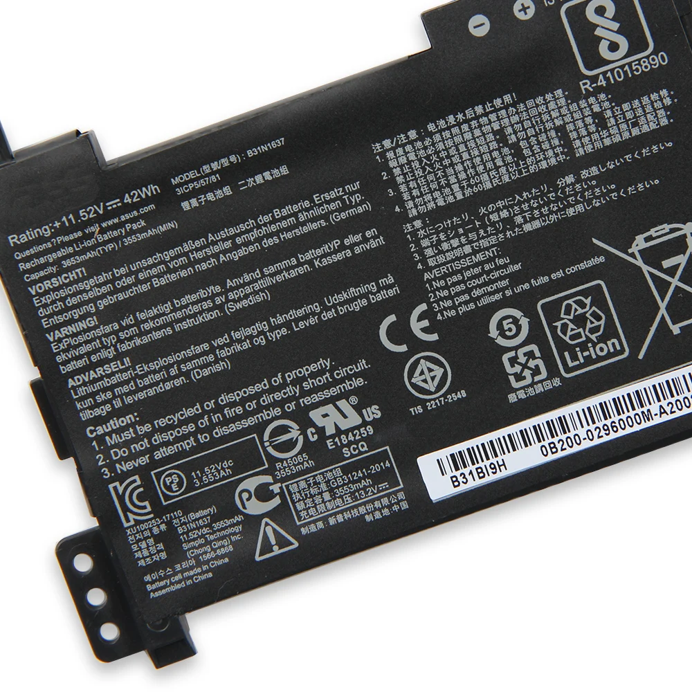 Imagem -02 - Bateria de Substituição Original para Asus B31n1637 C31n1637 S510 S510u X510 X510u F510 F510u A510 3653mah