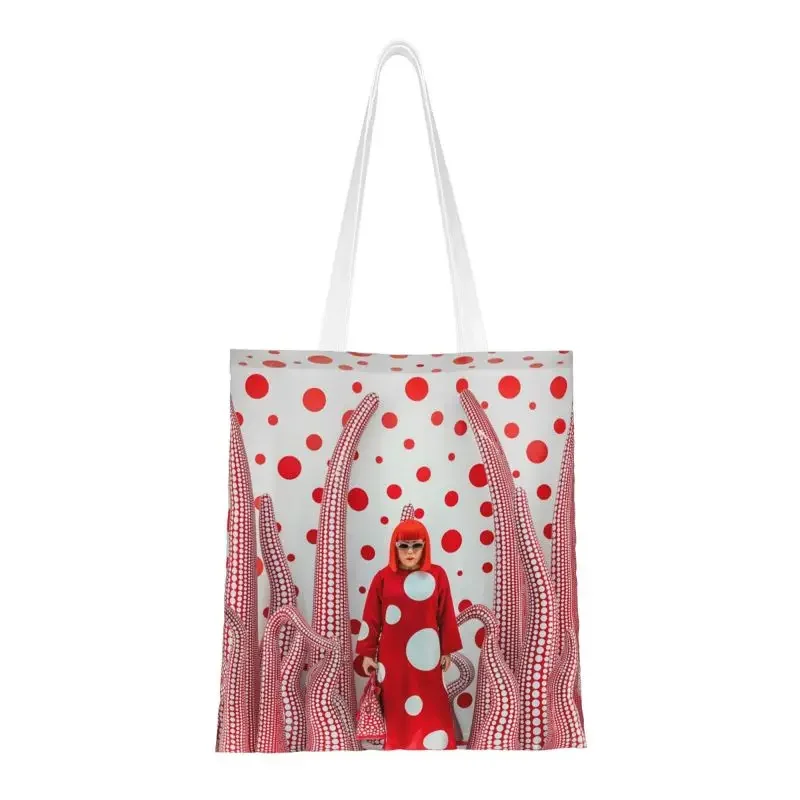 

Yayoi Kusama Art Grocery Shopping Bag Cute Printed Canvas Shopper Shoulder Tote Bags Abstract Pumpkin Printing Handbag