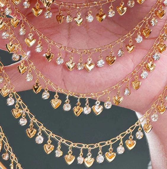 0.5Meter 1Meter Heart Pendant And Rhinestone Pendant Copper Chain for DIY Necklace Bracelet Jewelry Making Accessories