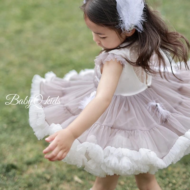 Gray Swan Tutu Dress Lolita Lace Original Design Girls Summer Princess Dress Angel‑Style Baby Girls Tutu Outfit