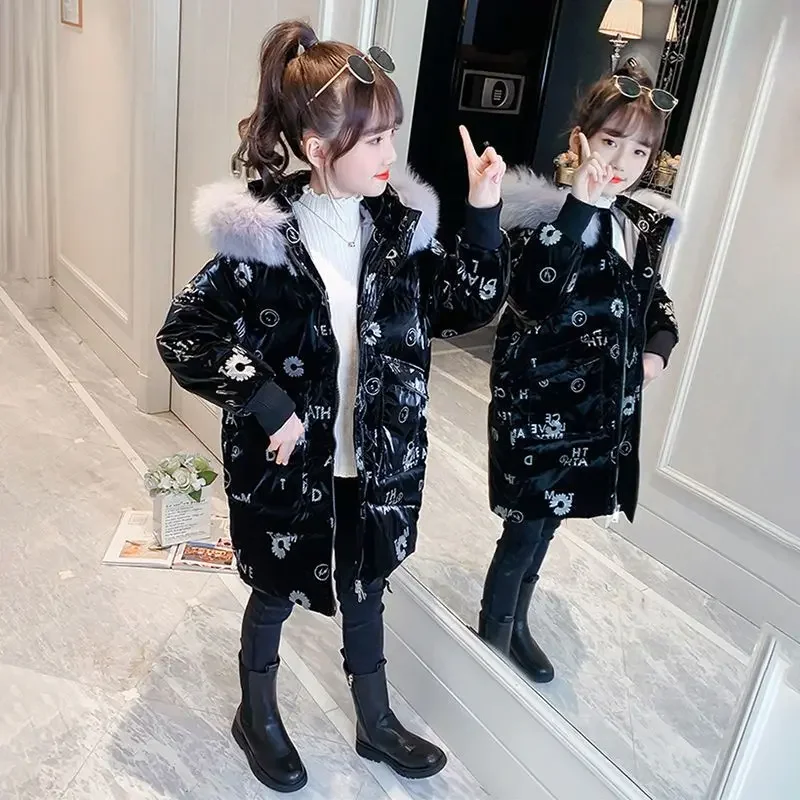 Winter Girls Cotton Jacket Parkas Printed Fashion Coats Teens Thicken Warm Down Jackets Kids Clothes for 5 8 9 10 12 Year Parkas