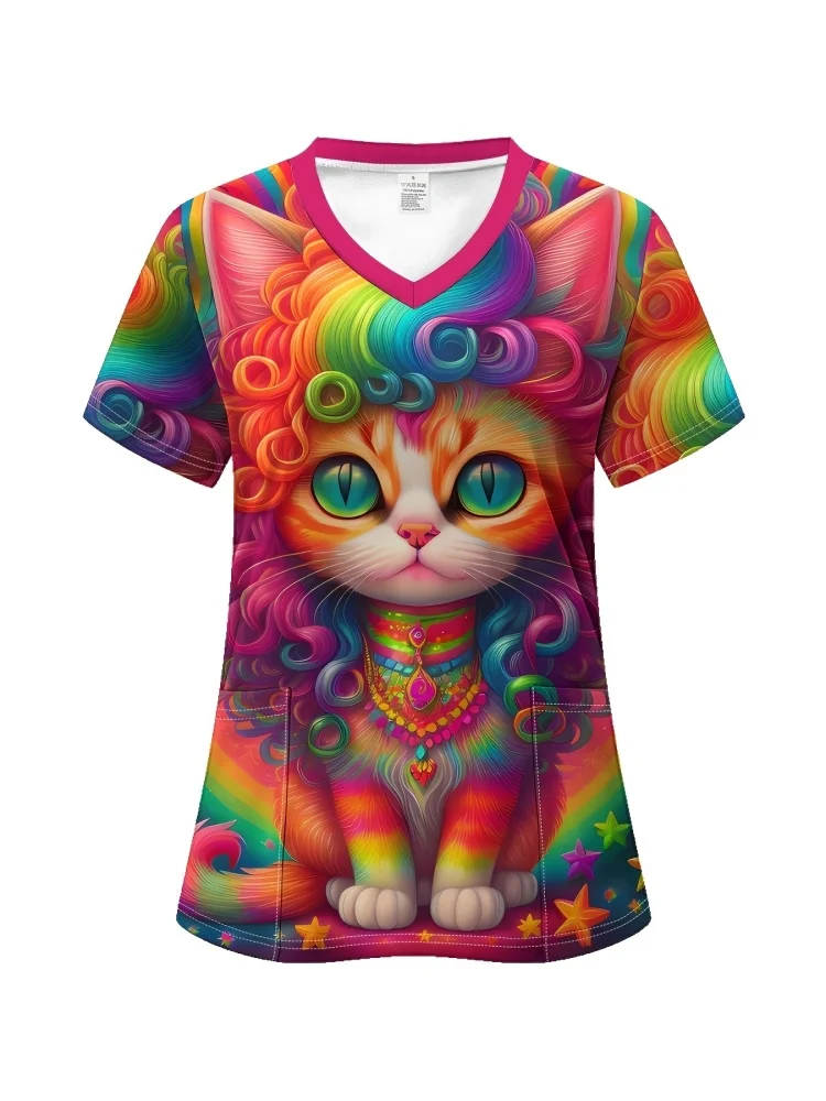 Клиническая униформа, женская униформа с принтом динозавра, ветеринарные скрабы, женские топы с v-образным вырезом и короткими рукавами, микроэластичная униформа медсестры, женская униформа