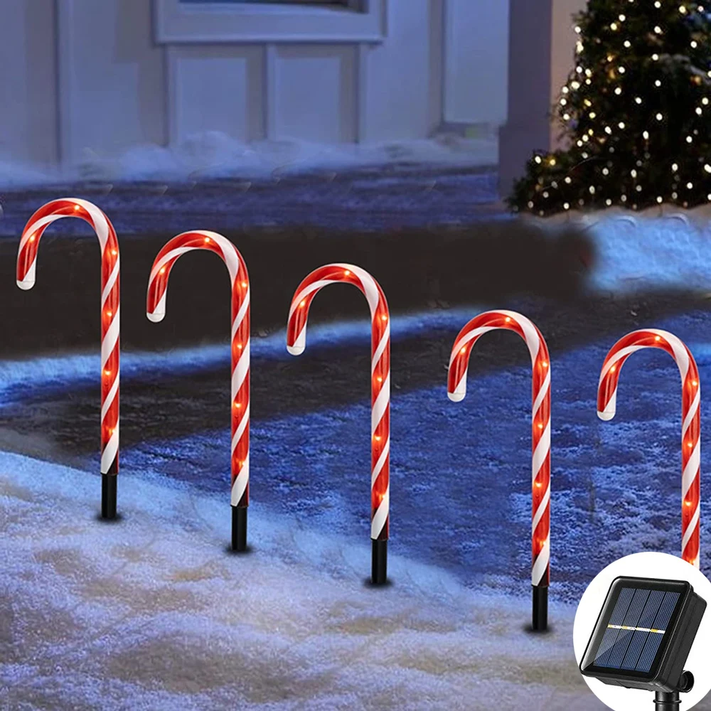 

5/10 PCS Solar Christmas Candy Cane Lights Twinkling Christmas Walkway Marker Light Garden Solar Pathway New Year Lawn Light
