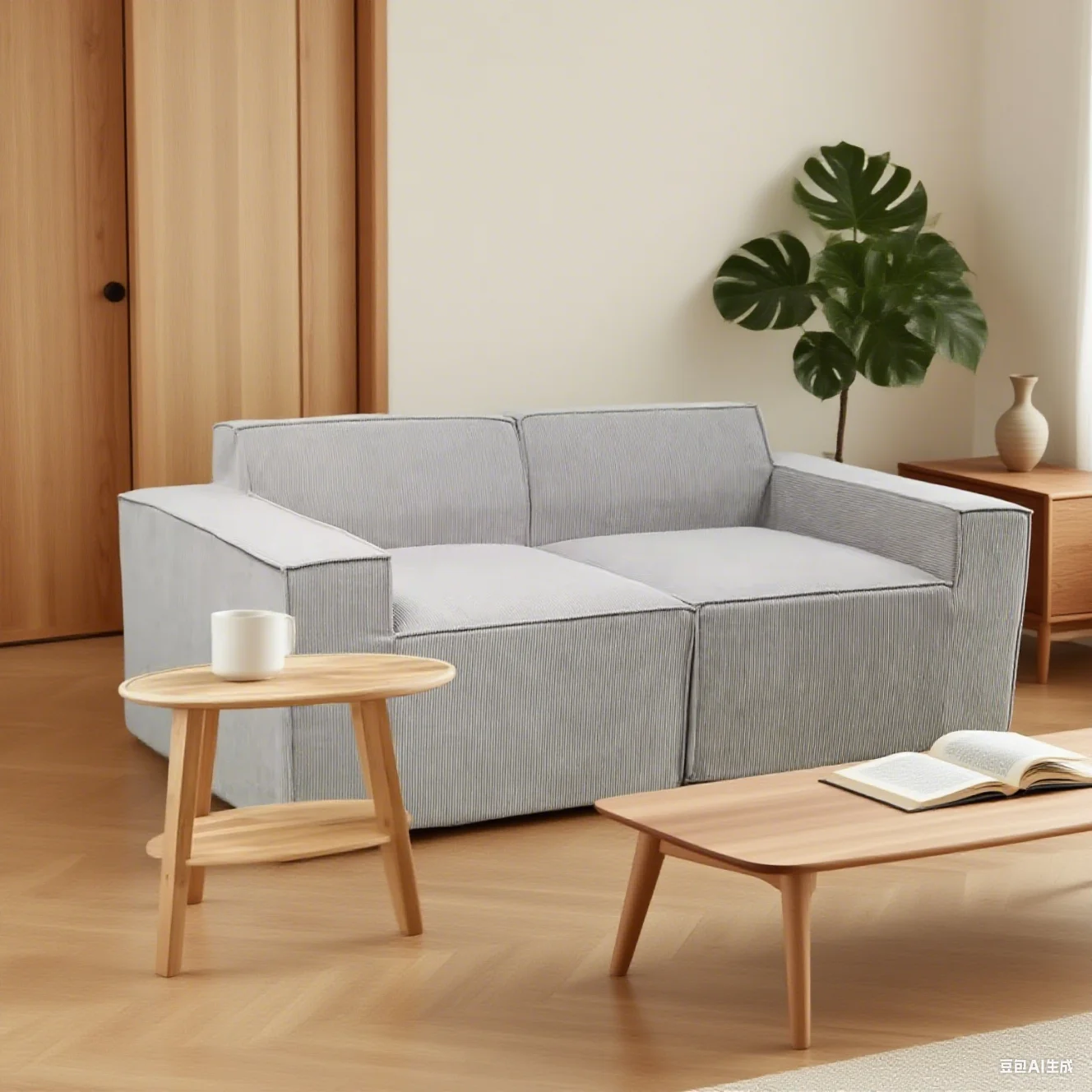 

db-Modern Minimalist Light Grey Fabric Sectional Sofa Two-Seater with Space-Saving Features Fashionable Living for Apartments@