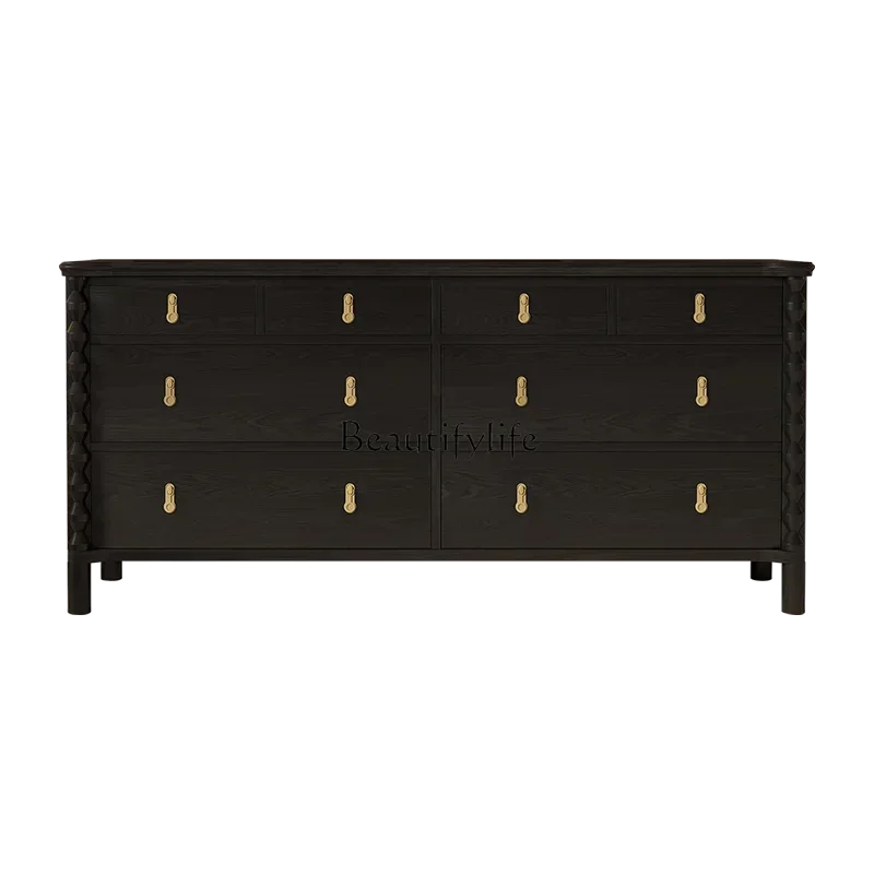 

American retro solid wood chest, living room decorative entrance cabinet, medieval bedroom storage side cabinet