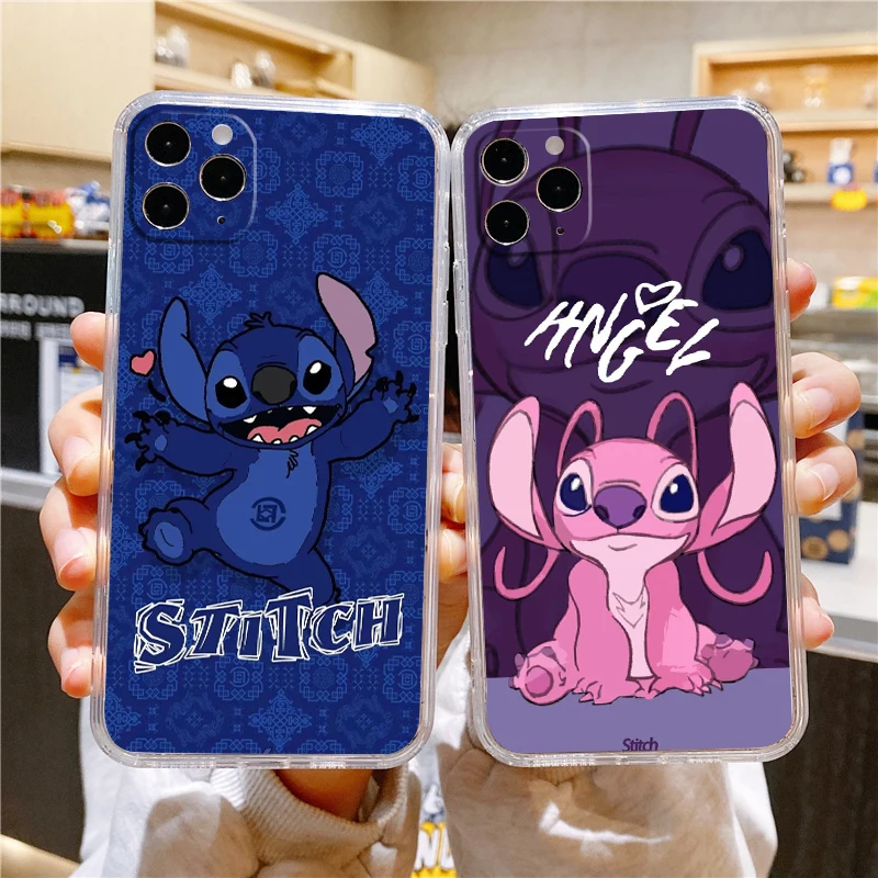 Disney Stitch Angel Trend Transparant Telefoonhoesje Voor Apple Iphone 15 14 13 12 11 Mini Xs Xr X Pro Max 8 7 6 Plus Hoesje