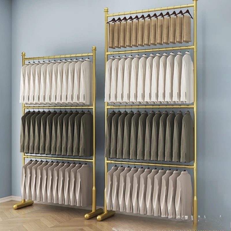 

Double pole drying rack floor-to-ceiling household three-layer balcony bedroom simple liftable coat rack