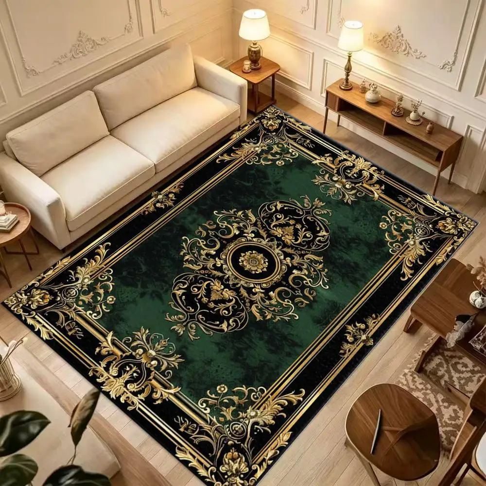 European Luxury Vintage Square Rug Classic Floral Medallion Non-Woven Floor Carpet for Bedroom Hallway Home Ornament