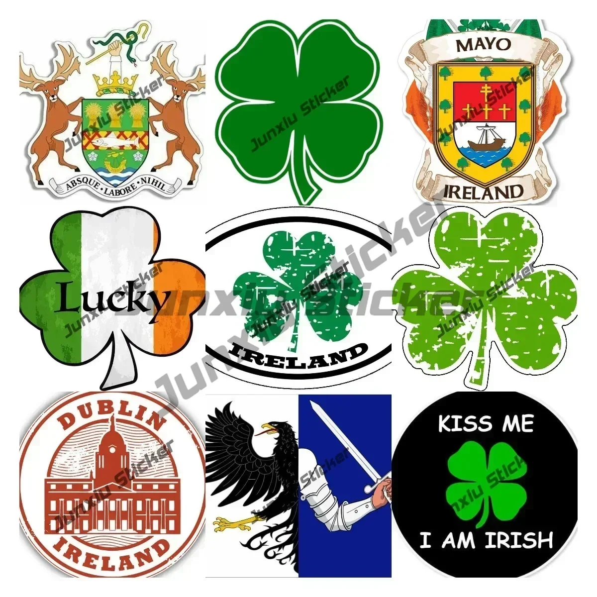 

Lucky Shamrock Ireland Sticker Dublin Mayo Cork Connacht Crest Shaped Ireland Celtic Coat of Arms Decal Accessories SUV Decor