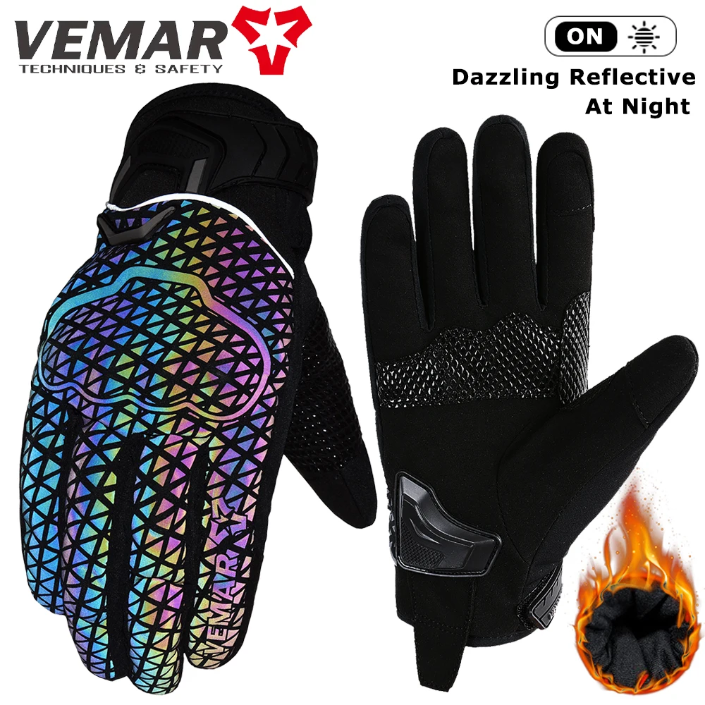 

Winter Warm Motorcycle Riding Gloves Wind Waterproof Motocross Gloves TPU Impact Shell Protective Moto Gloves Coloful Reflective