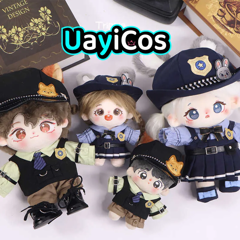 10cm  20cm Doll Clothes Fox Rabbit Detective Bureau Police Cute Costume Suit Stuffed Plushies Plush Doll Accessories Anime Toy F