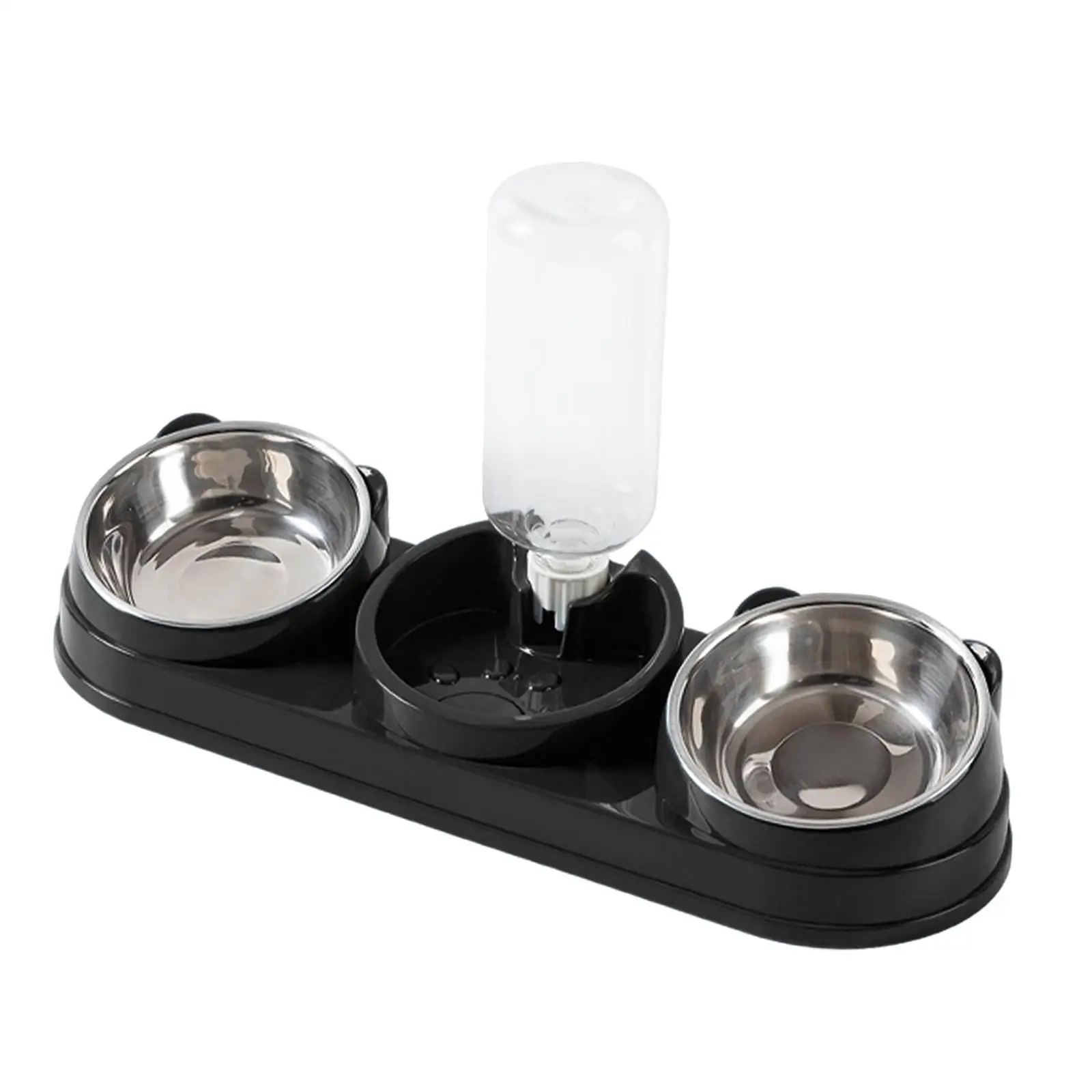 Raised Cat Dishes and Water Bowl Set 3 in 1 Automatic Drinking Bottle Tilted Feeder for Multiple Cats and Rabbits
