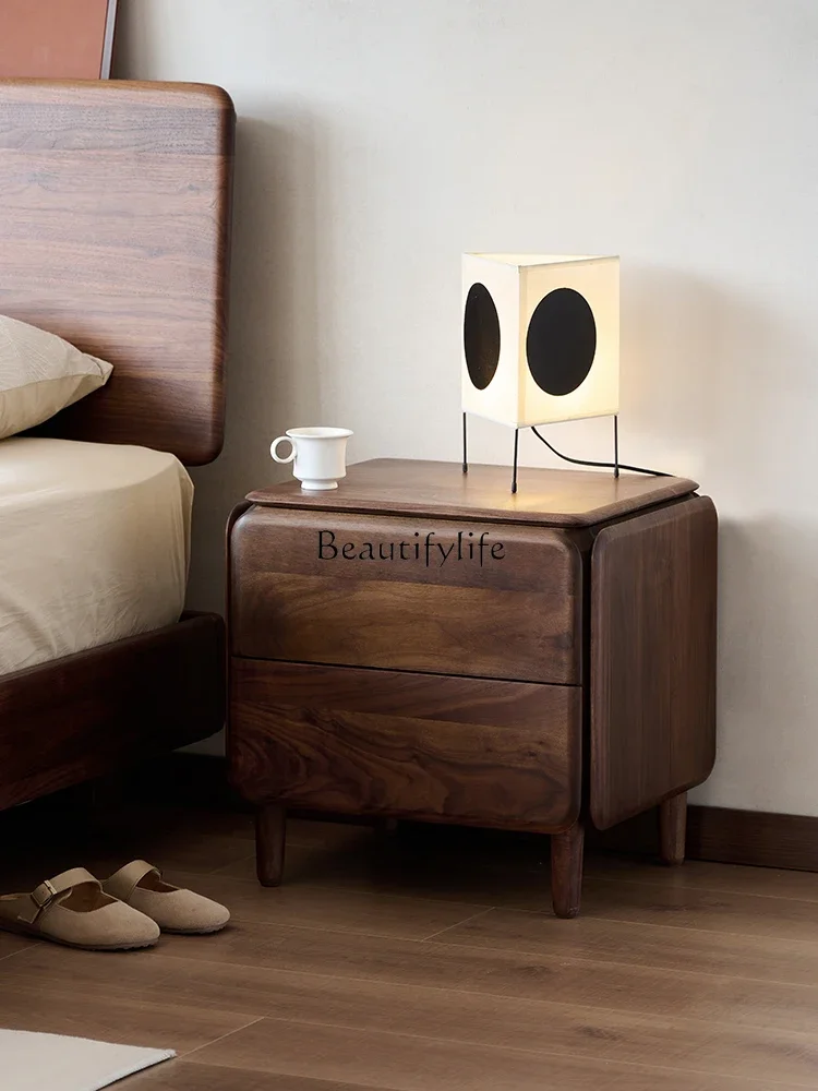 North American black walnut bedside table double pumping bedroom storage locker modern simple pure solid wood