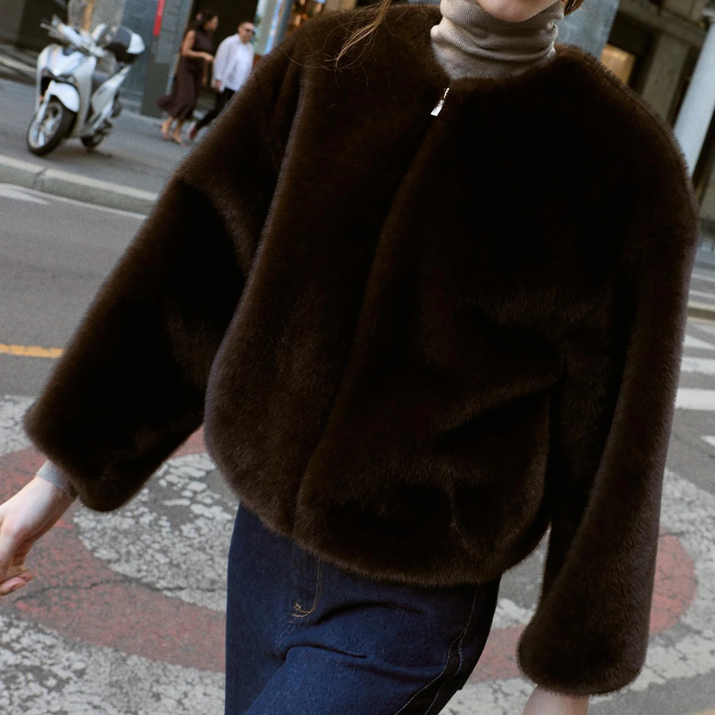 Z Pilot Jaet Mujer Efecto Piel Artificial 2025 Nuevo Sle ort Prendas de Abrigo Largo Sve redondo Ne Cierre de Cremallera