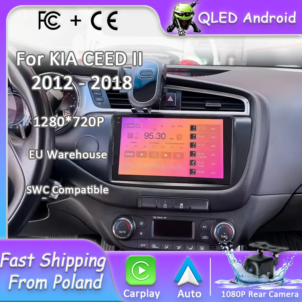 Autoradio pour KIA CEED II 2012 - 2018 Lecteur multimédia Android Navigation GPS Écran QLED Stéréo CarPlay Android Auto BT WIFI