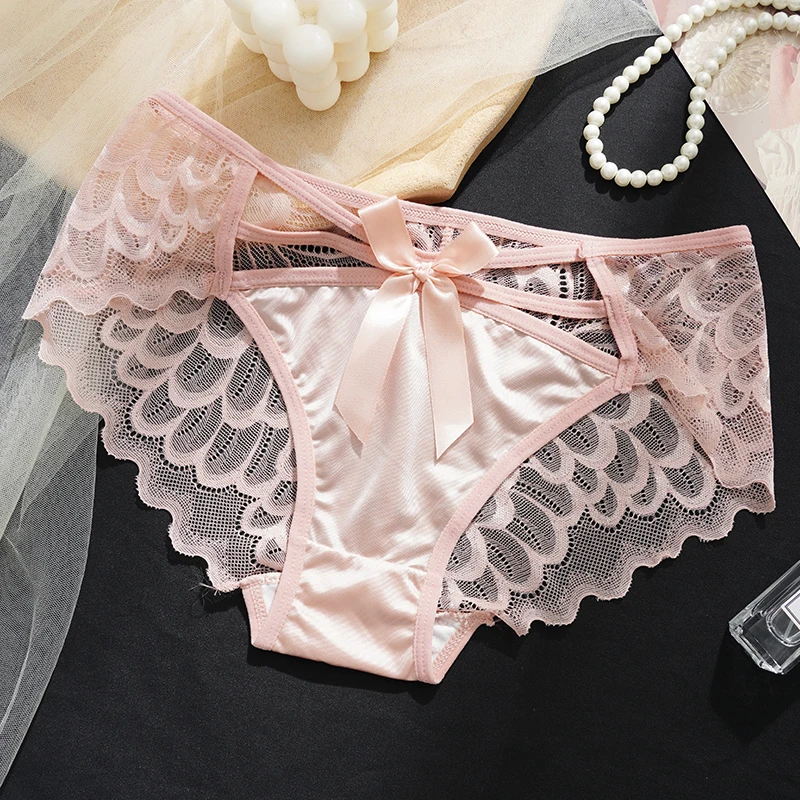 Sexy krajkové kalhotky pro ženy, dívky, spodní prádlo, dámské kalhotky s nízkým pasem, zdobené motýly - náhled 4