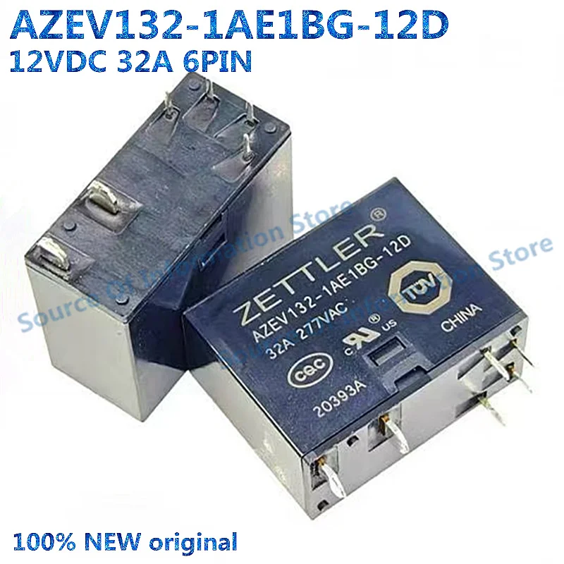 

AZEV132-1AE1BG-12D, ZTEELER Relay, 12V DC, 6PIN, 32A/277VAC, 100% New