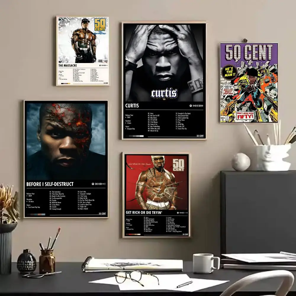 مغني الراب 50 C-Cents المغني اللوحة الخط قماش HD ملصق جدار الفن الداخلية المدخل ديكور المنزل هدايا العيد