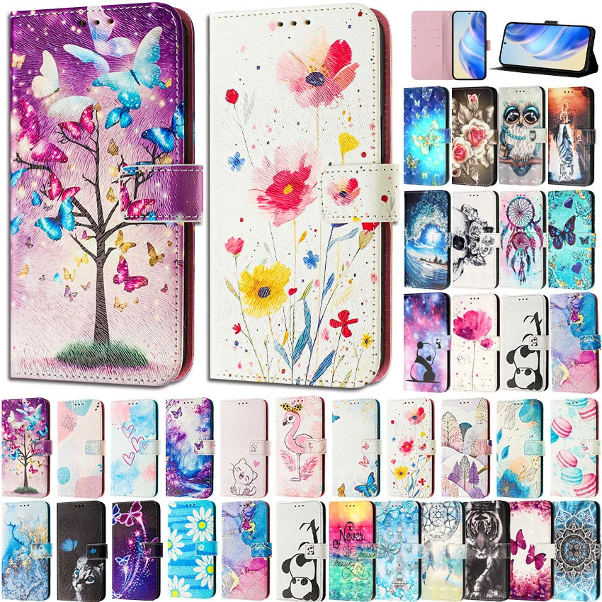 Phone Case For OPPO Realme 13 Pro Plus 14X 5G Realme14X Card Slot Wallet Flip Cases Protective Cover Color Painting Fundas