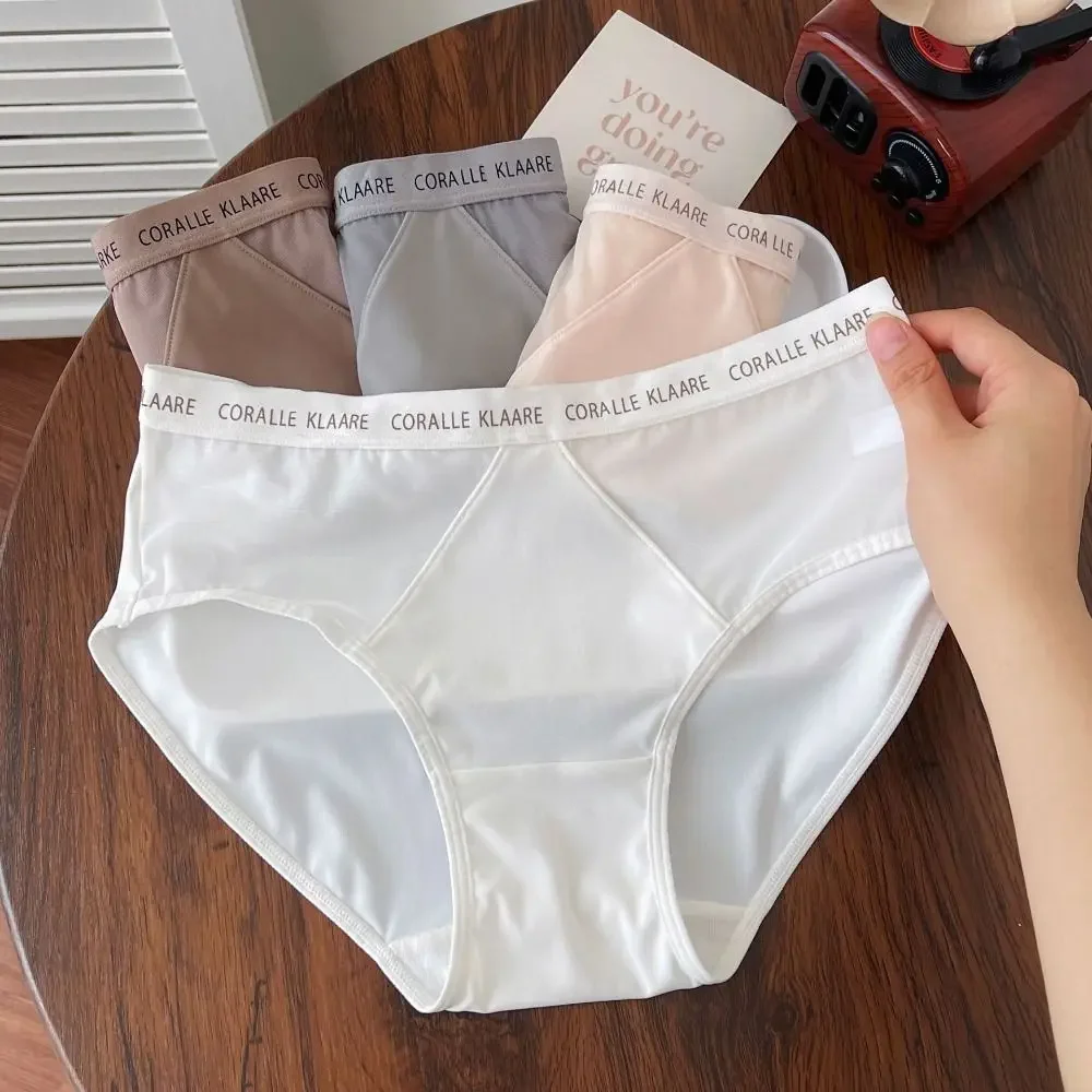 Letter Ice Silk Panties Elastic Cotton Crotch Ultra Thin Middle Waist Briefs Japanese Style Underwear Seamless Lingerie Female