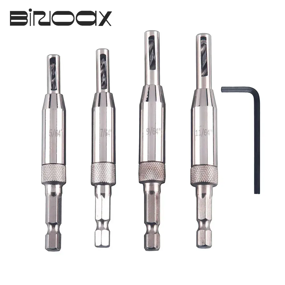 

Binoax 4pcs Self Centering Hinge Drill Bits Set Door Cabinet Pilot Holes HSS Hex Recess