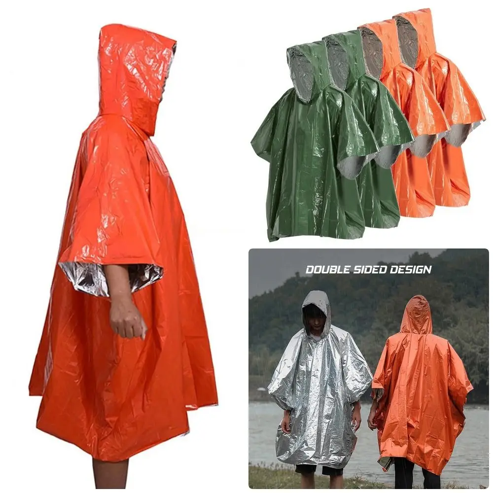 1Pcs Hiking Travel Tent Rainwear Emergency Raincoat Hooded Sleeve Heat Reflective Camping Rain Poncho Waterproof 3 In 1