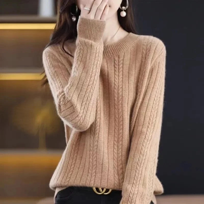 Sweaters Round Neck Pullover Women Keep Warm Long Sleeves Solid Color Bottoming Shirt Autumn Winter Cashmere Commuting Style