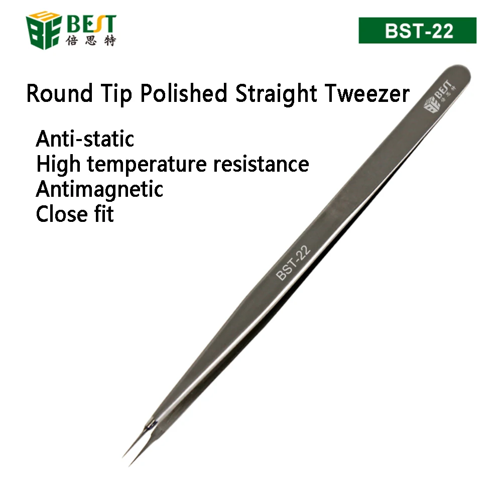 

1Piece Round Tip Polished Straight Tweezers For Planting Tin IC Chip Flying Wire Spot Welding Mainboard BGA Precise Phone Repair