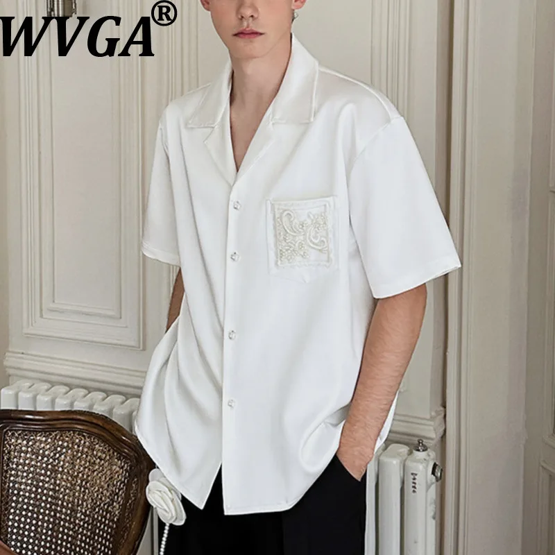 

WVGA, весна-лето, новые мужские рубашки с короткими рукавами и вышивкой жемчуга, модный дизайн, нишевые шикарные повседневные элитные топы Ins W17988