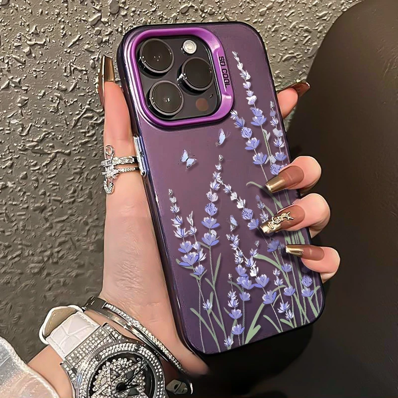 Eine lavendelfarbene gemusterte Handyhülle für iPhone 17 11 16 12 14 13 15 Pro Max XS X XR 16E 7 8 Plus SE2 17 Air stoßfeste Stoßstangenabdeckung