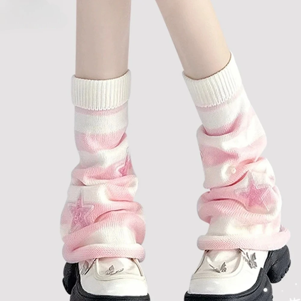 Calcetines suaves con botas bonitas para niñas, medias sencillas de Color caramelo, prendas de punto con estrellas a rayas, calcetines cálidos para piernas, cubierta de pierna tejida creativa