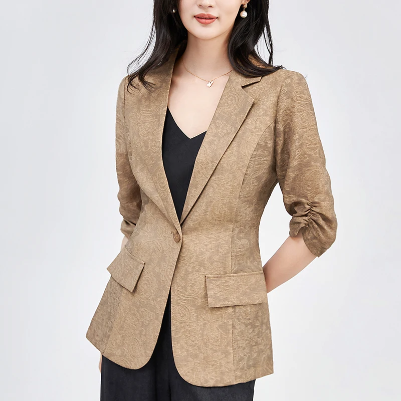 

Elegant Fashion Suits Coats For Women Notched Collar Half Sleeve Blazers Women's Jacquard Coat Slim Blazer Office Lady Suit