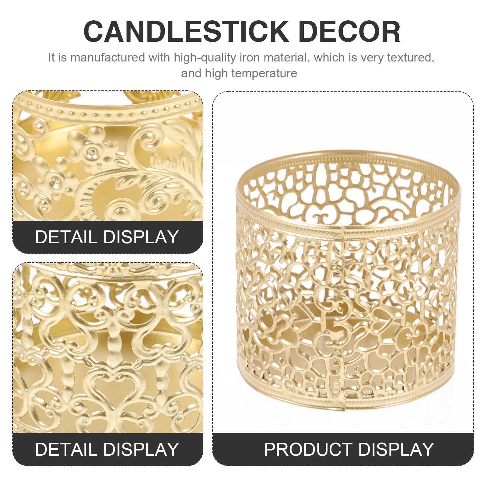 

3Pcs Iron Art Candlestick Hollow Vintage Style Decorative Holder Desktop Ornament for Home Wedding Party Decor