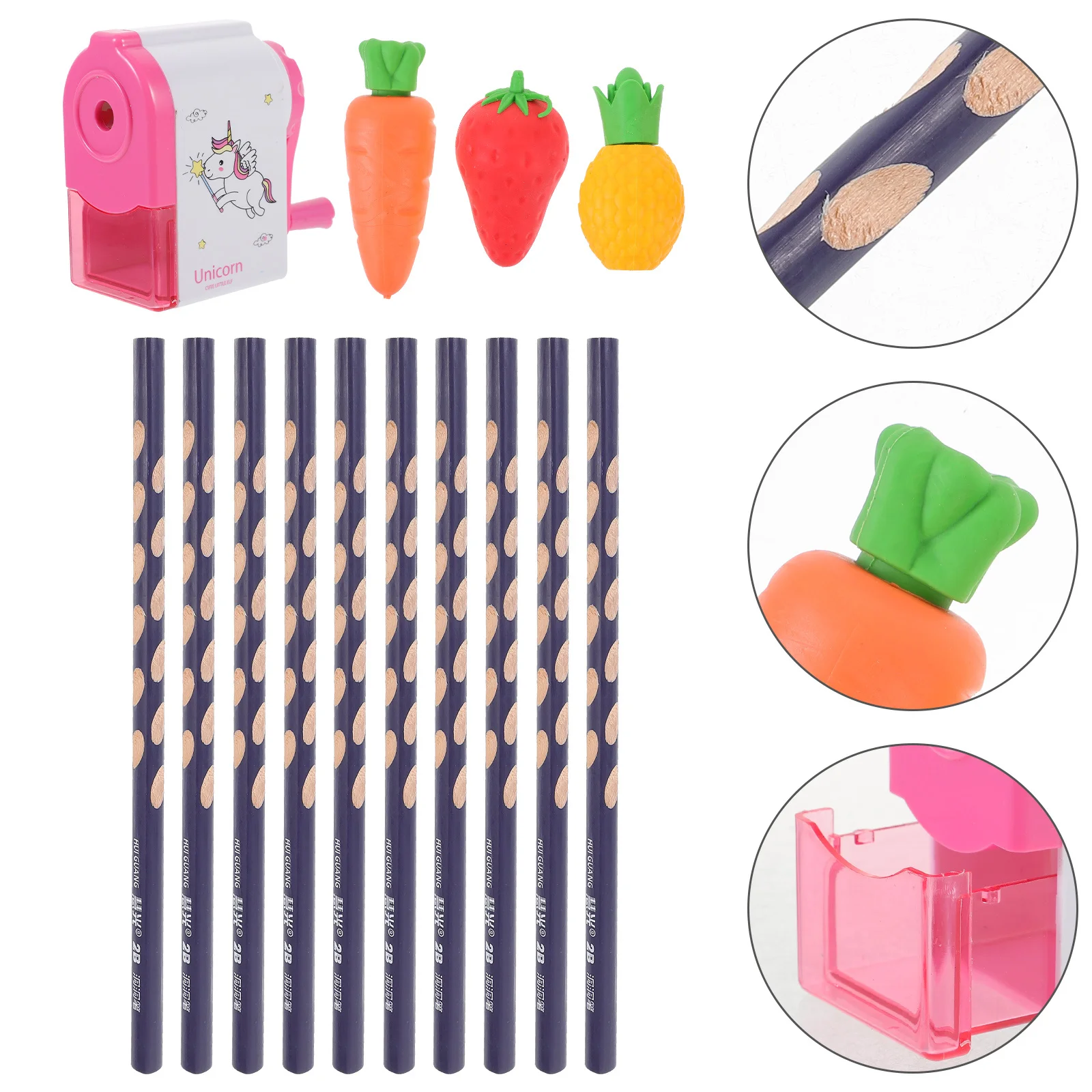 

1 Set Of Fruit Erasers Cartoon 2B Pencil With Sharpener Break-Resistant School Supplies Portable Students Pencils