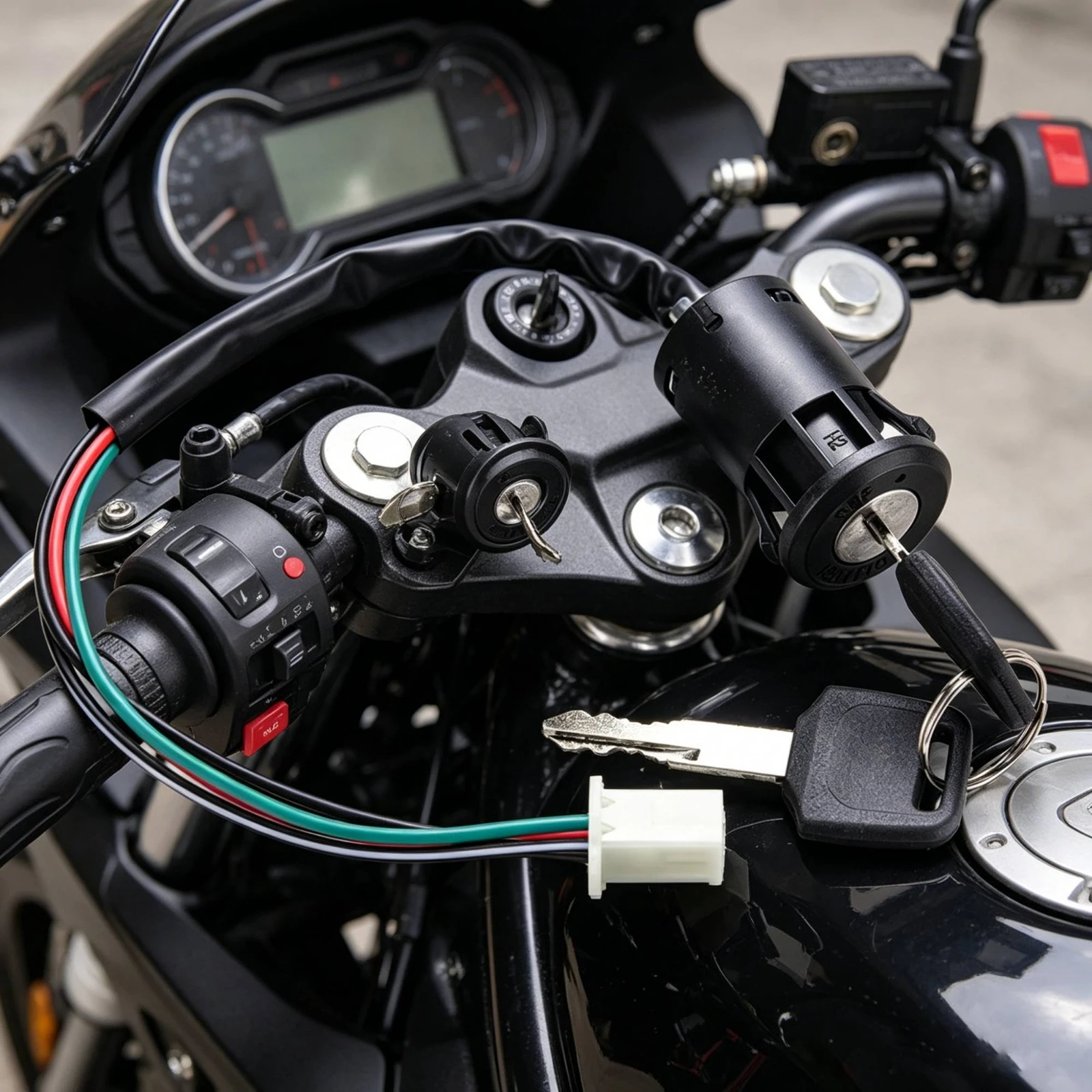 Wired Ignition Switch Assembly Round Motorcycle Ignition Switch Vehicle Part Plastic Connector Anti-Theft