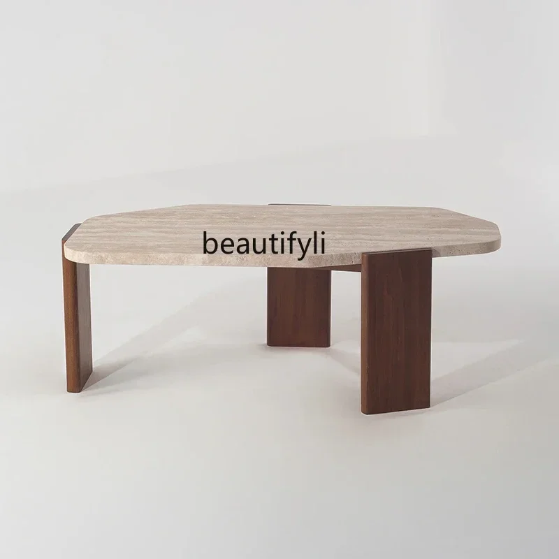 

Cy56 Natural travertine solid wood coffee table small apartment living room coffee table tea room creative special-shaped tea t