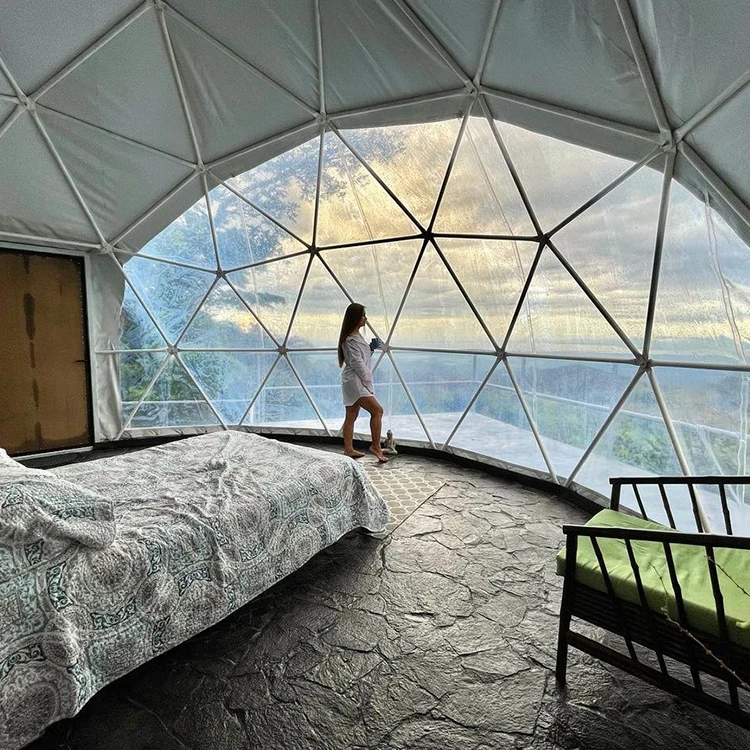 5m 6m 8m Winter Hotel Prefab Pvc Glamping Geodesic Domes Tent House Permanent Luxury Outdoor Camping Dome Tents with Bathroom