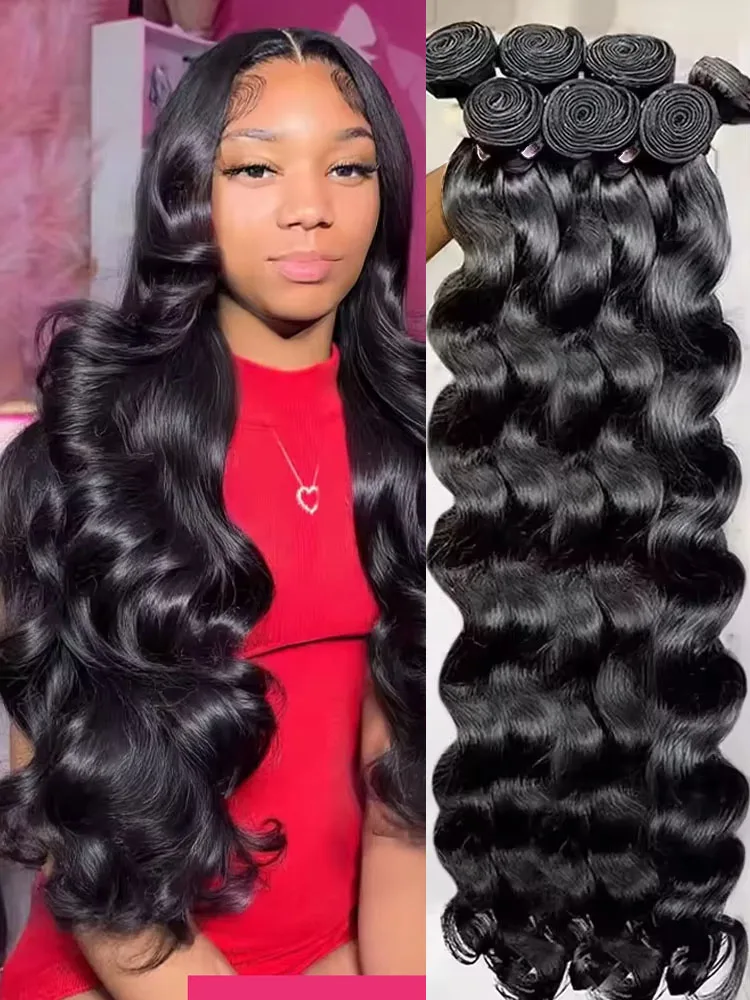 

30-дюймовый свободный пучок объемных волн, 100% необработанные человеческие волосы, 3 4 пучка, 12 А, необработанные наращивания Remy, бразильский натуральный черный для женщин