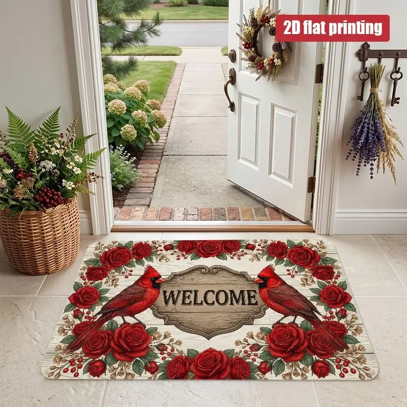 Gingerbread Man WELCOME Snow Dot Print Non Slip Indoor Entry Mat Winter Christmas Front Door Decor Rug