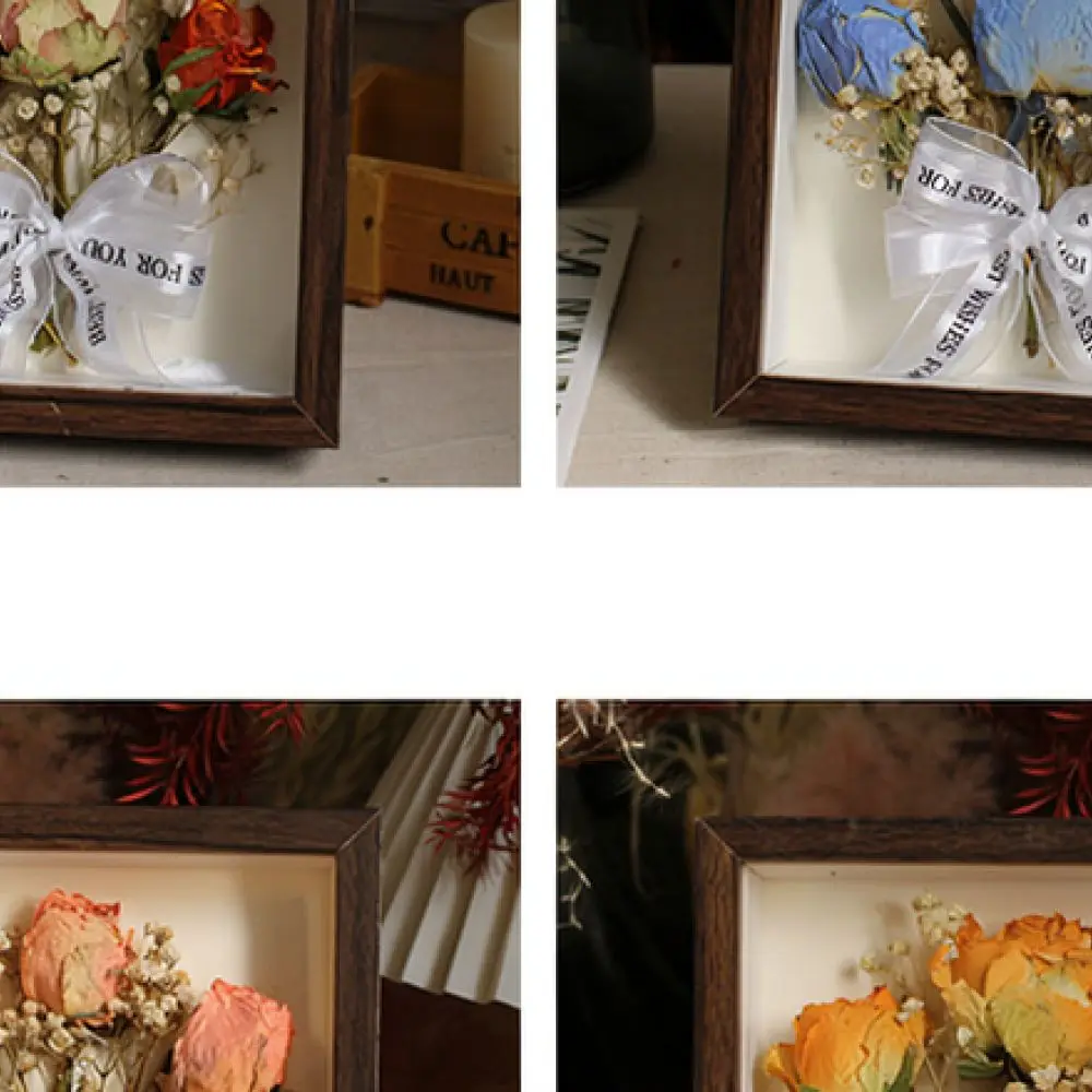 Walnut Frame Dried Flower Rose Specimen Preserved Botanical Home Decor Aesthetic Tabletop Wall Ornament Art